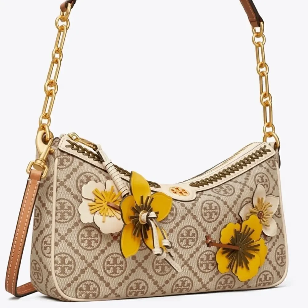 NWT TORY BURCH  T Monogram Braided Floral Studio Shoulder Bag new with tag